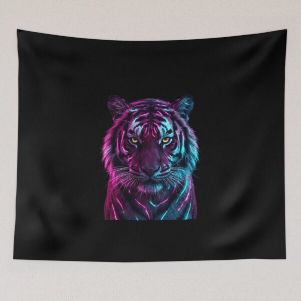 Item preview, Neon Cyber Tiger Cyberpunk Synthwave Apex Predator designed and sold by Velustro Shop.