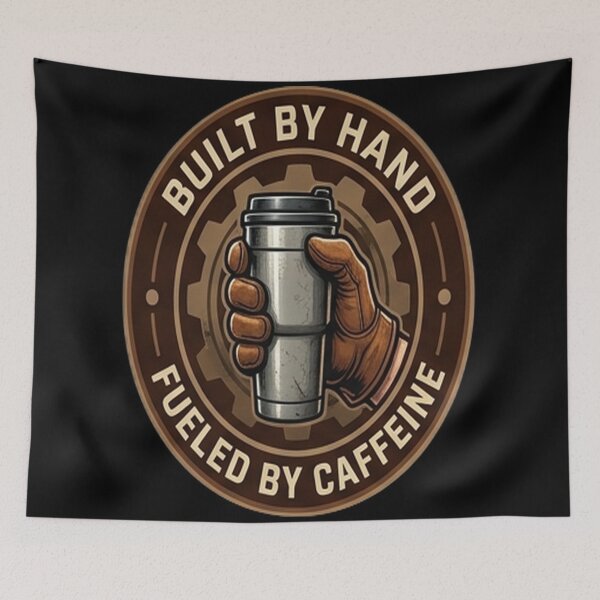 Item preview, Built By Hand Fueled By Caffeine - Mechanic Tradesman Emblem designed and sold by OwlStudioshop.