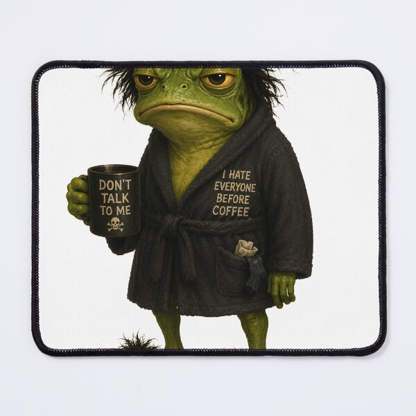 Item preview, Grumpy Morning Frog Coffee Meme designed and sold by SurrealSproutz.