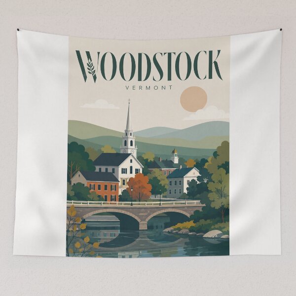 Item preview, Woodstock Village Green Bridge Vermont New England designed and sold by Places On Earth.