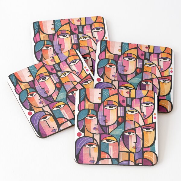 Item preview, Colorful Cubist Faces | Abstract Modern Portrait Wall Art designed and sold by ravuh.