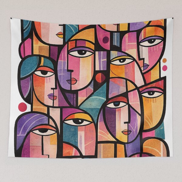 Item preview, Colorful Cubist Faces | Abstract Modern Portrait Wall Art designed and sold by ravuh.