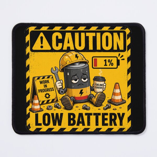 Item preview, Caution Low Battery Funny Warning Sign | Running on 1% Energy designed and sold by FuzzDrive.