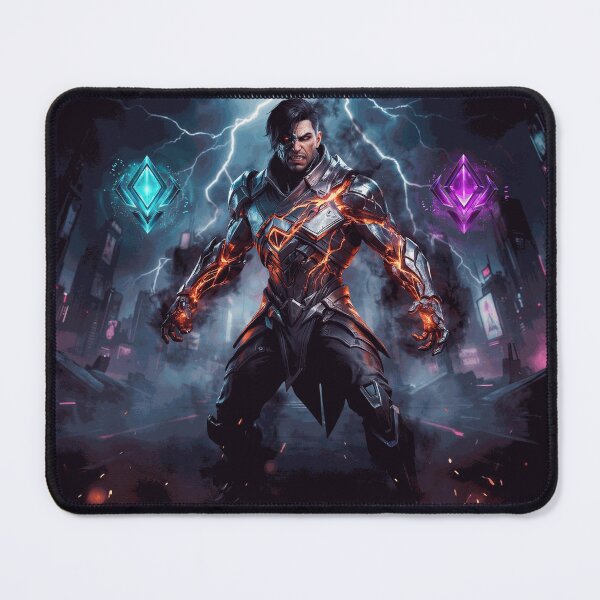 Item preview, Powerful Cyber Warrior with Fire Armor Lightning and Neon City Background designed and sold by Nereovalera64.