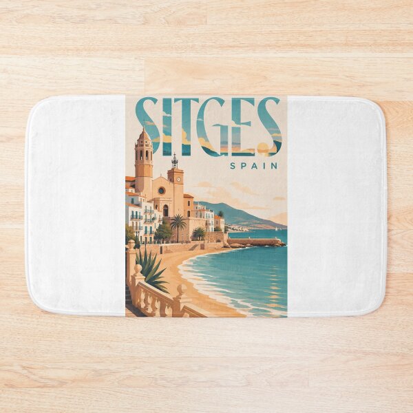 Item preview, Sitges Spain Mediterranean Seaside with Historic Church and Coastline designed and sold by Aryabek.