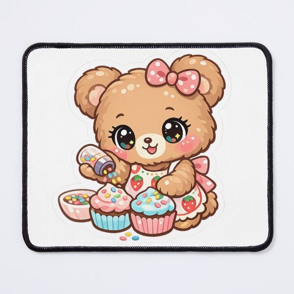 Item preview, Tiny Teddy Bear Decorating Cupcakes Sticker | Kawaii Bear Baker | Cute Pastel Dessert Die-Cut Sticker designed and sold by Sidra digital art 8277237.