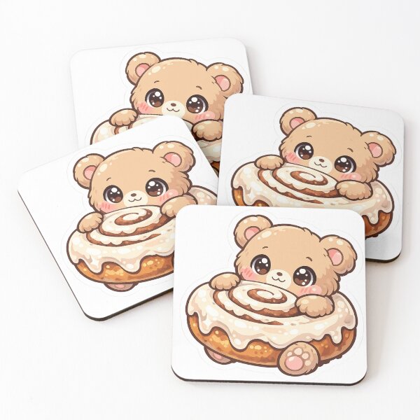 Item preview, Tiny Teddy Bear Holding Giant Cinnamon Roll Kawaii Sticker | Cute Pastel Bear Die-Cut designed and sold by Sidra digital art 8277237.