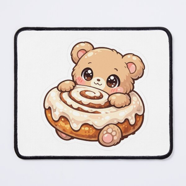 Item preview, Tiny Teddy Bear Holding Giant Cinnamon Roll Kawaii Sticker | Cute Pastel Bear Die-Cut designed and sold by Sidra digital art 8277237.