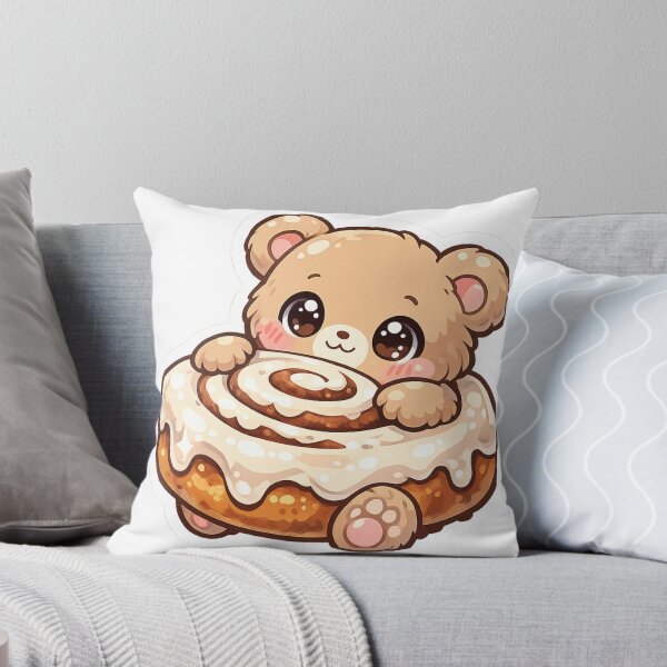 Item preview, Tiny Teddy Bear Holding Giant Cinnamon Roll Kawaii Sticker | Cute Pastel Bear Die-Cut designed and sold by Sidra digital art 8277237.