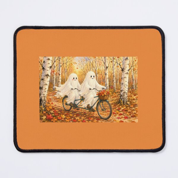 Item preview, Ghosts on a Tandem Bike Through the Autumn Birch Forest | Cozy Watercolor Halloween Art designed and sold by Novel Works Studio.