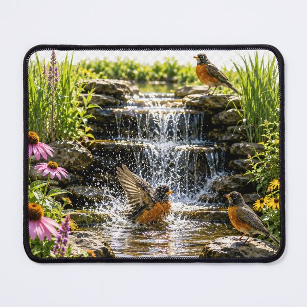 Item preview, The American Robin | Nature's Happiest Bather | Waterfall Wildlife Art designed and sold by Whiskered Garden Studio.