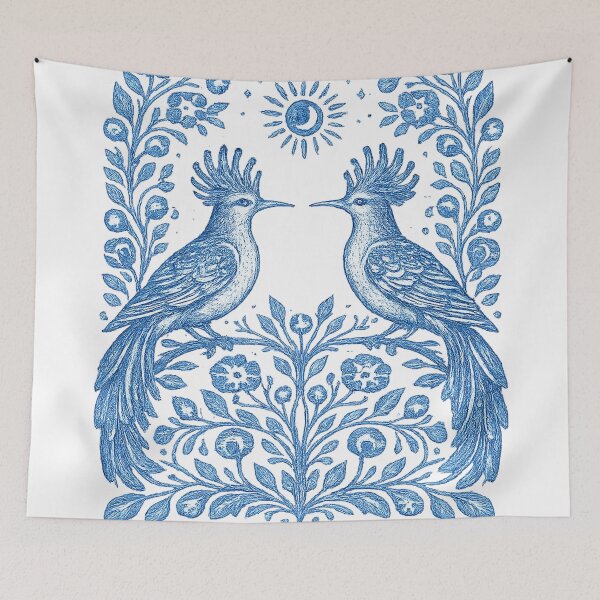 Item preview, Blue Folk Art Birds | Vintage Botanical Floral Illustration  Main Tag designed and sold by ravuh.