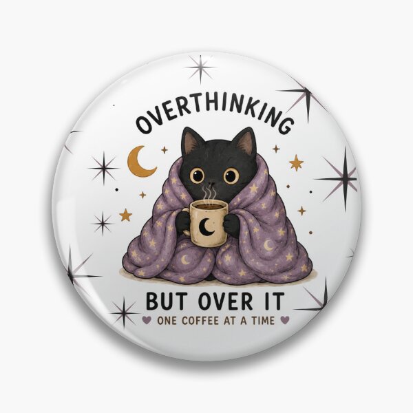 Artikelvorschau, Zu viel nachdenken, aber es ist vorbei, Kaffee für Kaffee – Niedliches Design für Kaffeeliebhaber mit schwarzer Katze im gemütlichen Kawaii-Stil entworfen und verkauft von 1234saad.