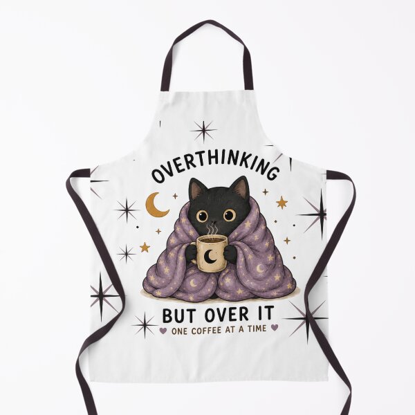 Artikelvorschau, Zu viel nachdenken, aber es ist vorbei, Kaffee für Kaffee – Niedliches Design für Kaffeeliebhaber mit schwarzer Katze im gemütlichen Kawaii-Stil entworfen und verkauft von 1234saad.