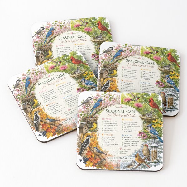 Item preview, Seasonal Care for Backyard Birds | Four Seasons Bird Guide | Wildlife Habitat Art designed and sold by Whiskered Garden Studio.