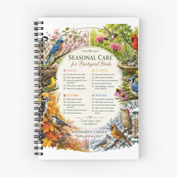 Item preview, Seasonal Care for Backyard Birds | Four Seasons Bird Guide | Wildlife Habitat Art designed and sold by Whiskered Garden Studio.