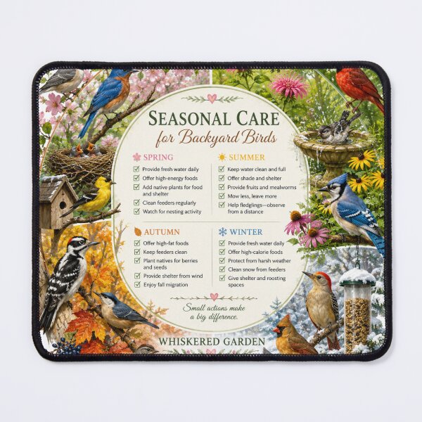 Item preview, Seasonal Care for Backyard Birds | Four Seasons Bird Guide | Wildlife Habitat Art designed and sold by Whiskered Garden Studio.