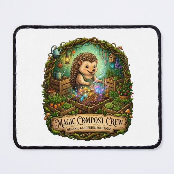 Item preview, Magic Compost Crew | Gardening Hedgehog | Organic Compost | Cottagecore Garden | Worm Composting | Whimsical Vegetable Garden Illustration designed and sold by MrDev.