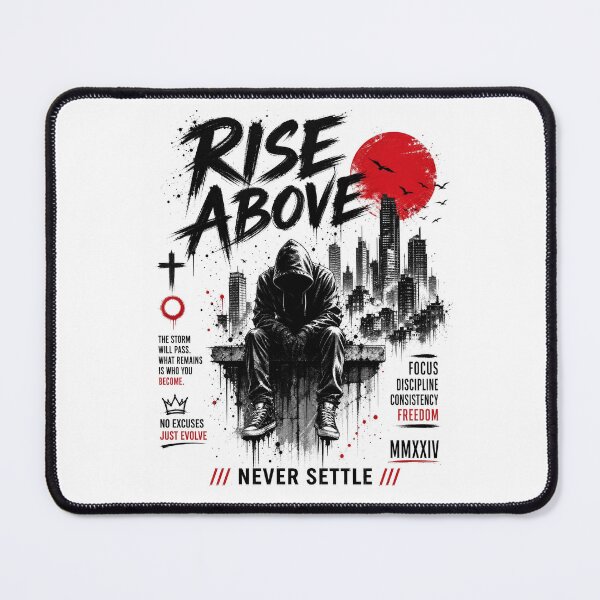 Item preview, Rise Above Urban Motivation Streetwear Typography Graphic with Hooded Figure designed and sold by StormVape.
