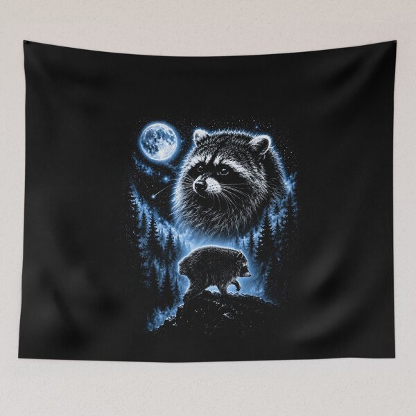 Item preview, Funny Moonlit Jimothy the Raccoon Forest Guardian Wildlife Night Art designed and sold by elderberry.
