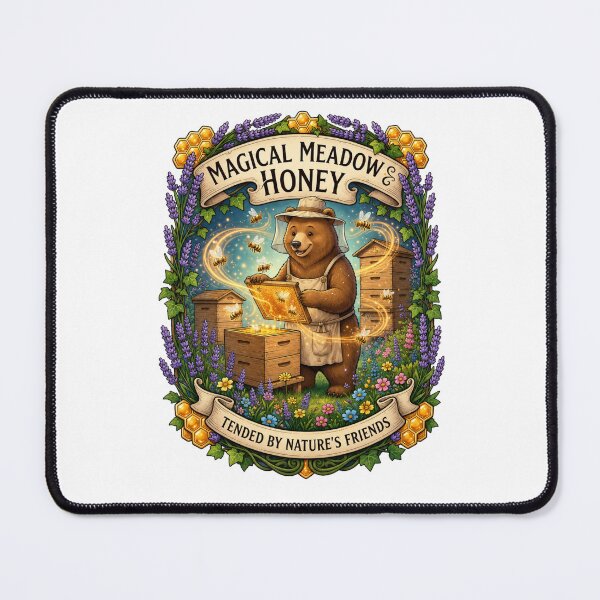 Item preview, Magical Meadow Honey | Bear Beekeeper | Honey Bees | Beekeeping | Wildflower Meadow | Cottagecore Nature Illustration designed and sold by MrDev.