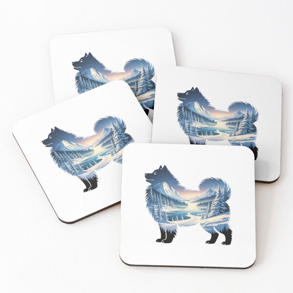 Item preview, Samoyed Dog Double Exposure Winter Mountain Landscape Silhouette designed and sold by TheAnimalZ00.