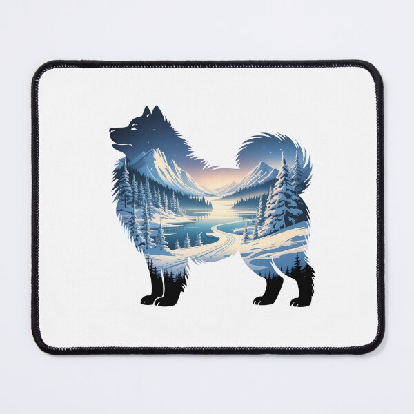 Item preview, Samoyed Dog Double Exposure Winter Mountain Landscape Silhouette designed and sold by TheAnimalZ00.