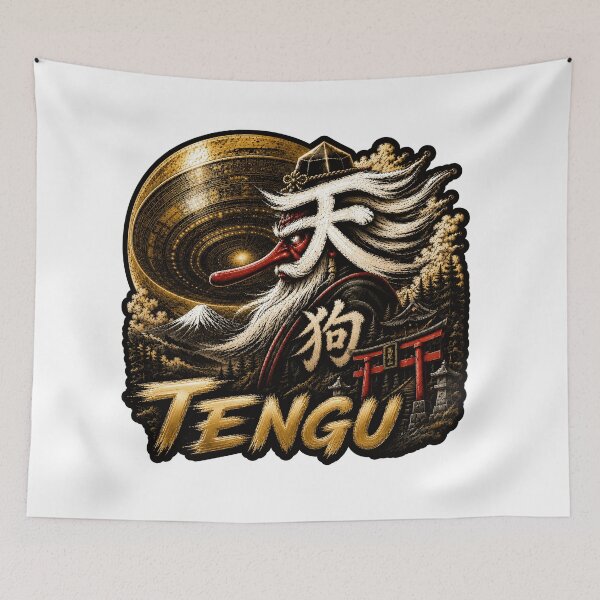 Item preview, TENGU Kanji Art - Platinum Gold Edition  Ancient Contact UFO  Japanese Vintage Yokai Art designed and sold by Handcan.