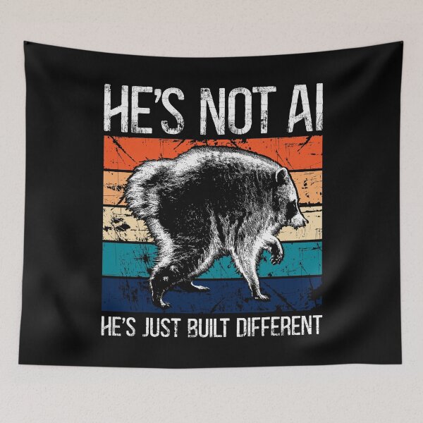 Item preview, He's Not AI He's Just Built Different Funny Vintage Raccoon Retro designed and sold by Dolphin Graphic.