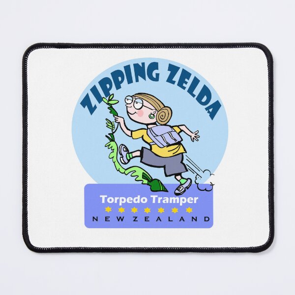Item preview, Zipping Zelda Torpedo Tramper New Zealand Hiking Cartoon designed and sold by Al Benge.