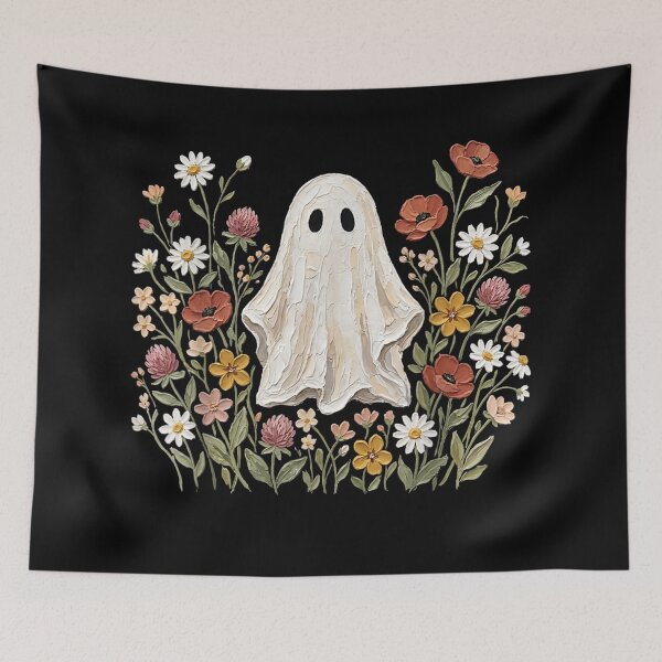 Item preview, Cute Floral Ghost Surrounded By Wildflowers Peaceful Cottagecore Halloween Aesthetic designed and sold by Phil Ben.
