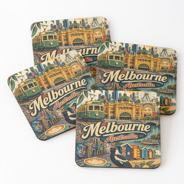 Item preview, Melbourne Australia Icons Collage | Vintage Travel Poster | Retro Melbourne Landmarks | Australian City Souvenir designed and sold by Globalcitytees.