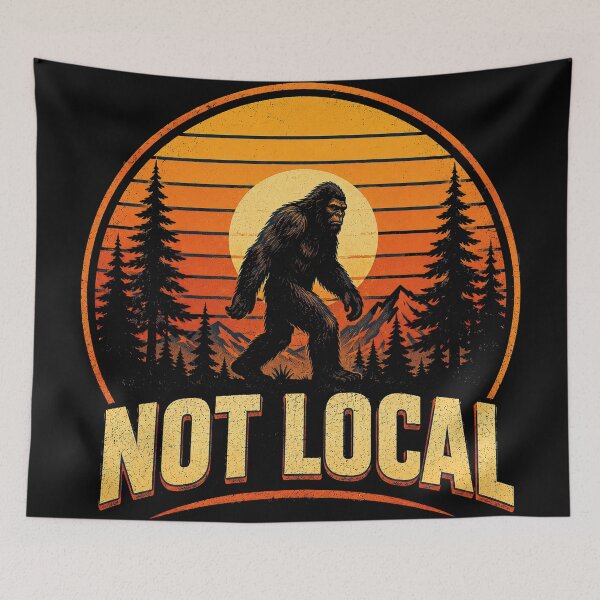 Item preview, Not Local Bigfoot - Retro Sunset Outdoor Humor designed and sold by obstinator.