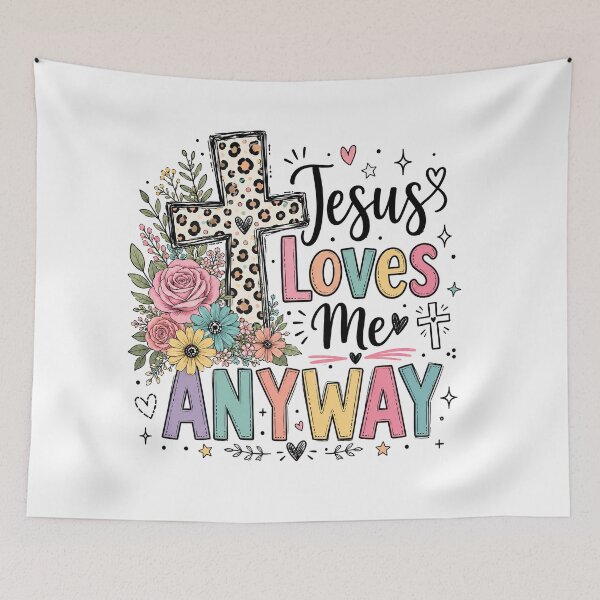 Item preview, Christian Inspirational Quote, Jesus Loves Me Anyway Christian Floral Cross designed and sold by graphic-genie.