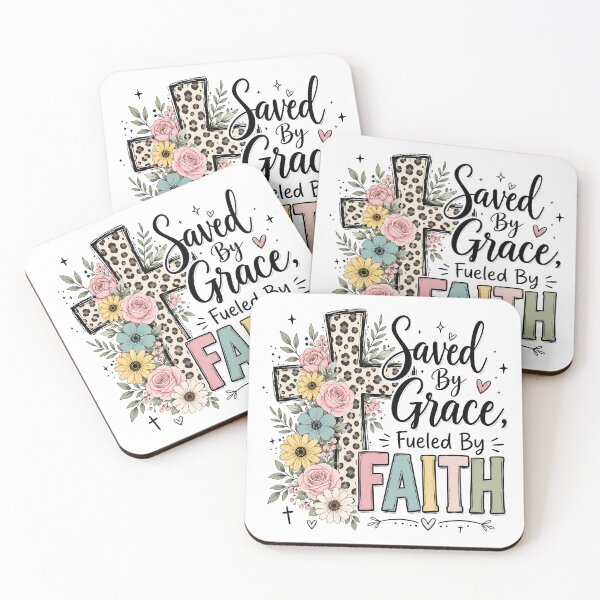 Item preview, Christian Inspirational Quote, Saved by Grace Fueled by Faith Christian Floral Cross designed and sold by graphic-genie.