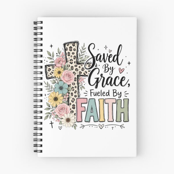 Item preview, Christian Inspirational Quote, Saved by Grace Fueled by Faith Christian Floral Cross designed and sold by graphic-genie.
