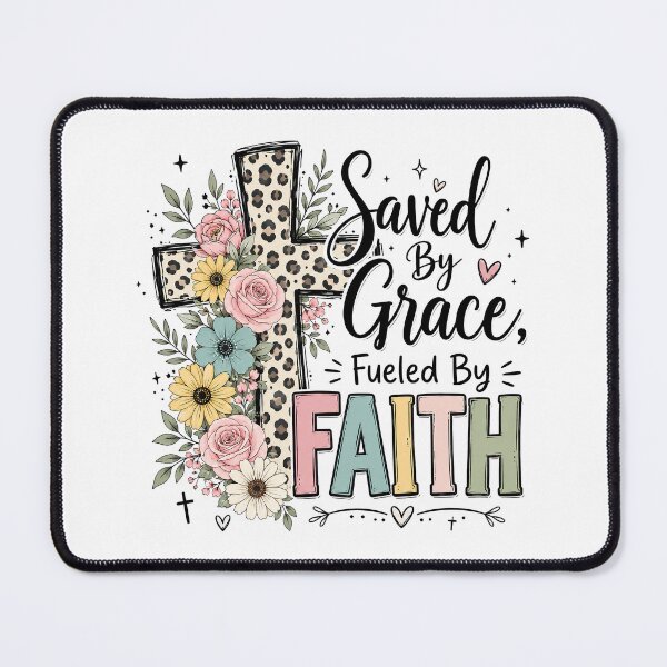 Item preview, Christian Inspirational Quote, Saved by Grace Fueled by Faith Christian Floral Cross designed and sold by graphic-genie.