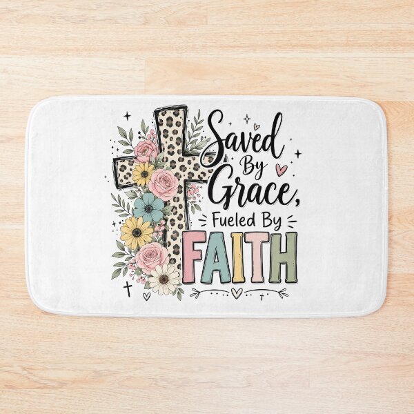 Item preview, Christian Inspirational Quote, Saved by Grace Fueled by Faith Christian Floral Cross designed and sold by graphic-genie.