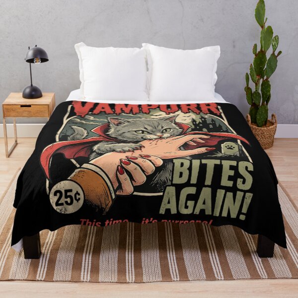 Item preview, Vampurr Bites Again Funny Vampire Cat Horror Halloween Retro Movie Parody designed and sold by Phil Ben.