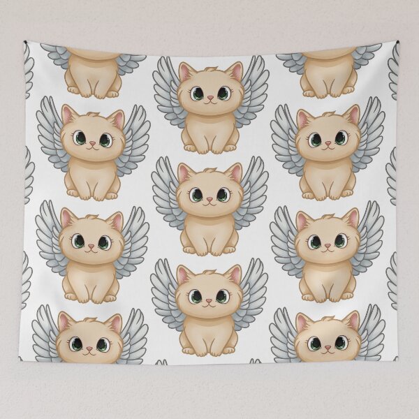 Item preview, Cute Angel Cat with Wings Kawaii Cartoon Illustration designed and sold by vasetti-press.
