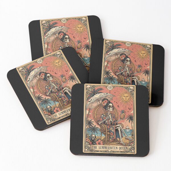 Item preview, Summerween Queen Relaxing Tropical Skeleton Vintage Halloween Tarot Style Artwork designed and sold by Chaya Reid.
