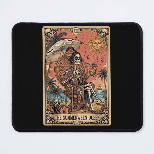Item preview, Summerween Queen Relaxing Tropical Skeleton Vintage Halloween Tarot Style Artwork designed and sold by Chaya Reid.