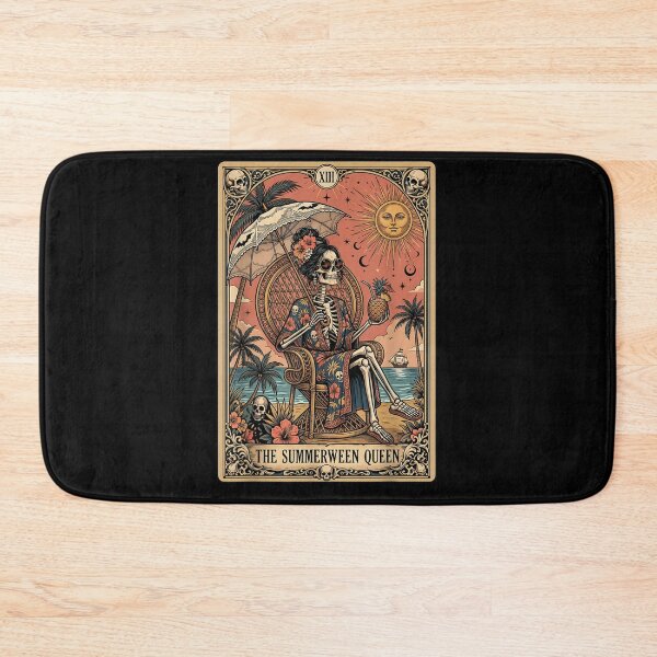 Item preview, Summerween Queen Relaxing Tropical Skeleton Vintage Halloween Tarot Style Artwork designed and sold by Chaya Reid.