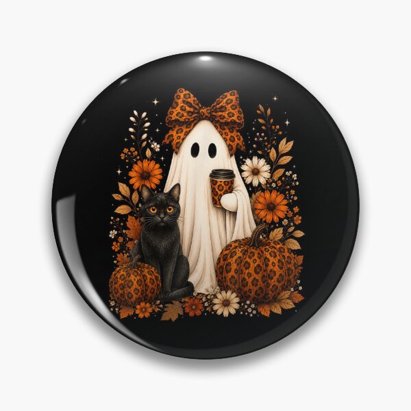 Item preview, Cute Ghost Girl With Black Cat Enjoying Cozy Autumn Halloween Coffee designed and sold by Daisy Grimes.