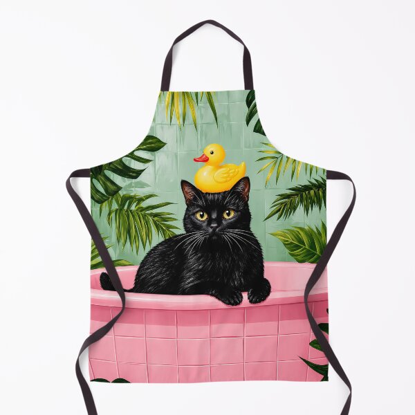 Item preview, Black Cat in Pink Bathtub with Rubber Duck | Whimsical Botanical Bathroom designed and sold by funnygeekss.