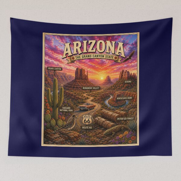 Item preview, Arizona Travel Poster | Grand Canyon State Retro Desert Art | Monument Valley Wall Decor designed and sold by Swanny's Custom T-shirt and Gift Designs.