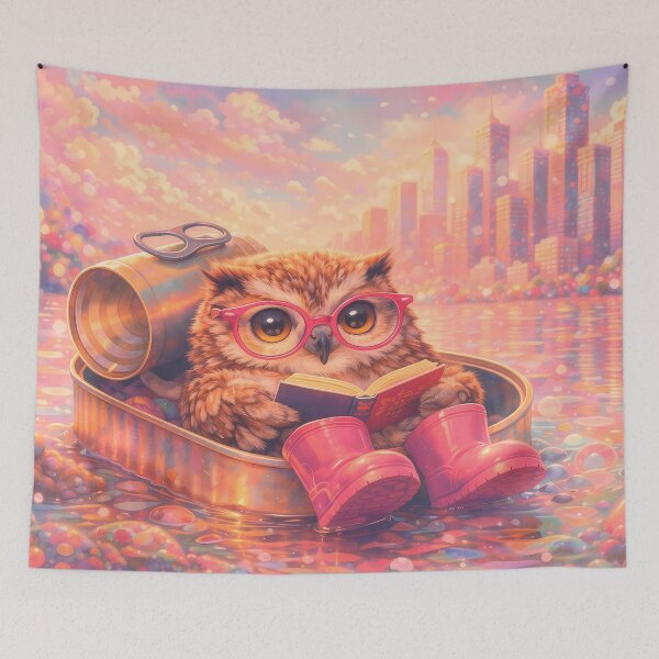 Item preview, Funny Owl Reading in a Tin Can Boat designed and sold by m-y-A-I-A-R-T-.