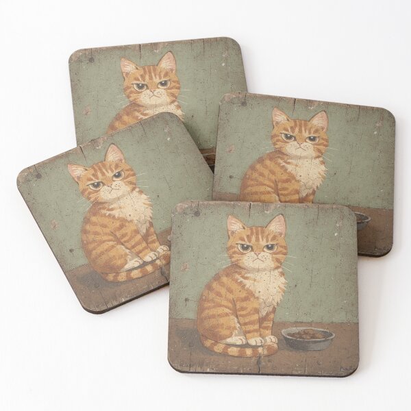 Item preview, Orange Marmalade Tabby Guarding the Empty Food Bowl Folk Art designed and sold by PictorialWhimsy.