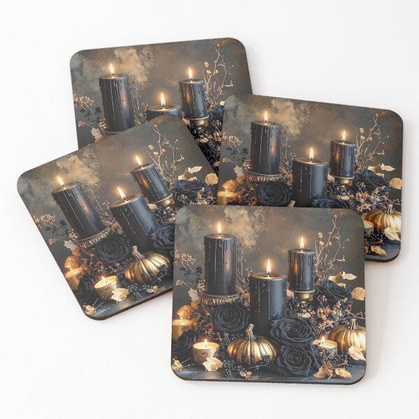 Item preview, Black Halloween Candles with Roses and Pumpkins Gothic Decor designed and sold by OksArtStudio.