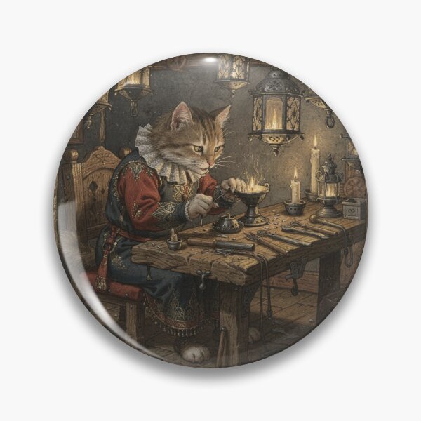 Item preview, Medieval Cat Lantern-Maker Soldering a Tiny Lamp Manuscript Art designed and sold by PictorialWhimsy.